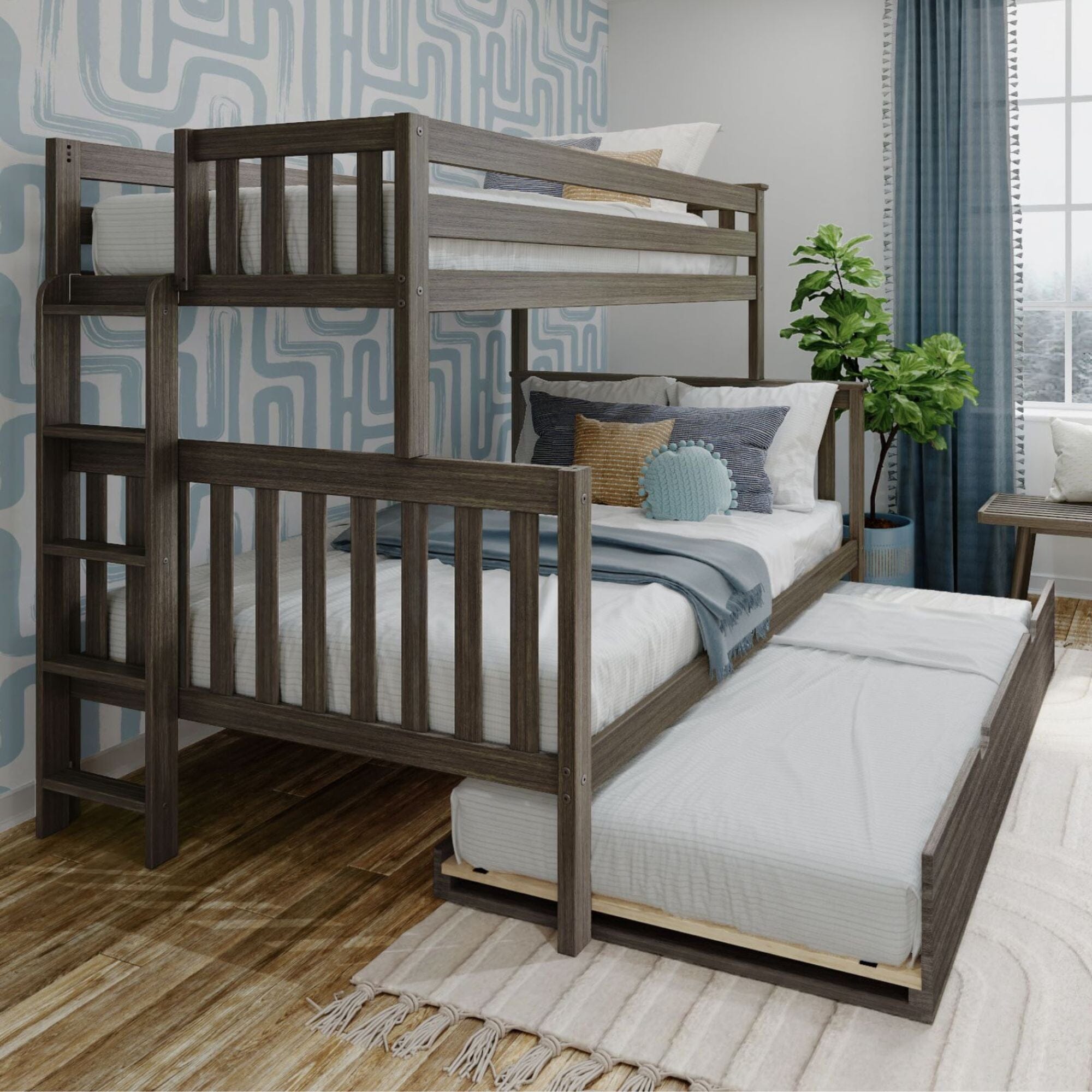🎄Store Closing Sale💖Twin over Full Bunk Bed with Ladder on End and Trundle