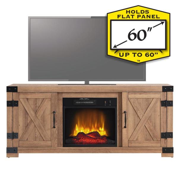 56 in. Media Electric Fireplace with Industrial Accents in Rustic Barn Wood